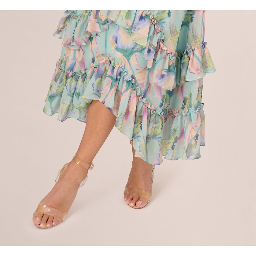 Adrianna Papell Pastel Floral Ruffled Midi Dress - Picture 3 of 13